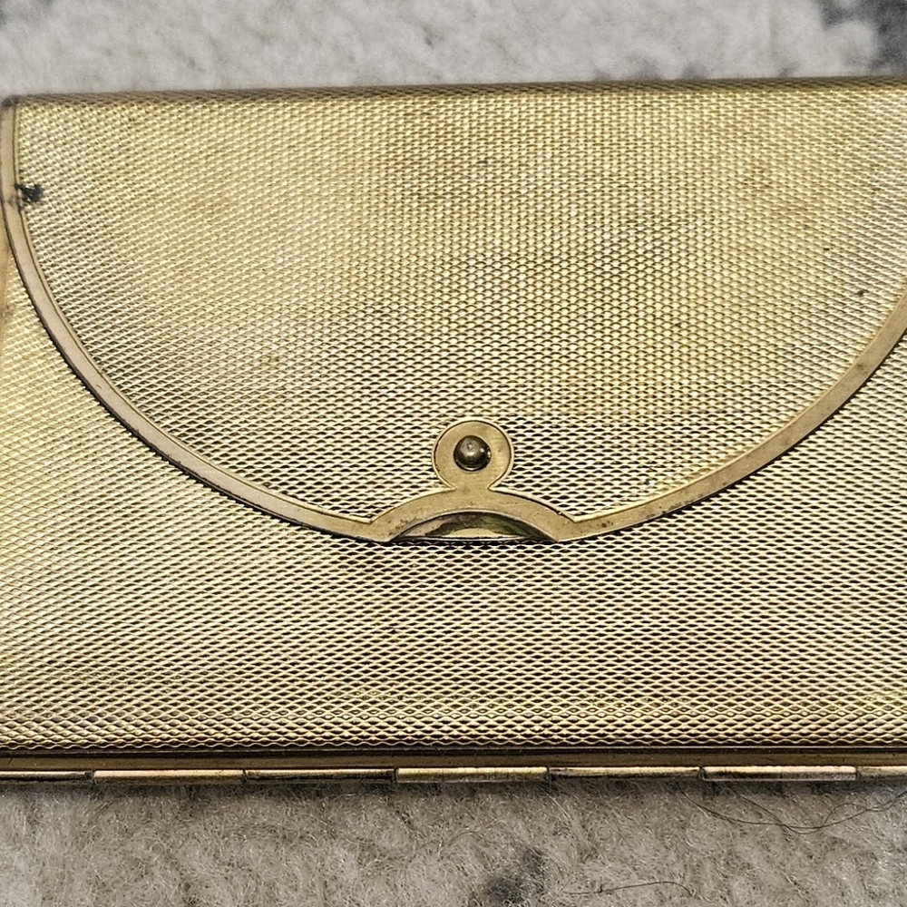 Vintage Coty Signed Gold Tone Textured Makeup Compact Mirror Envelope Style